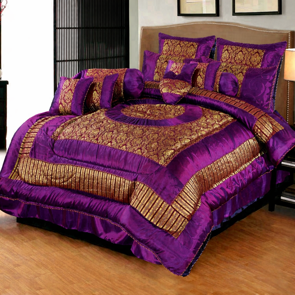 Luxury Bridal Bed Set 8 Pcs - Plum