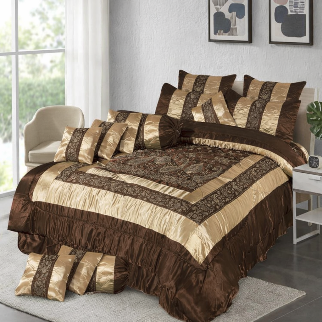 Luxury Bridal Bed Set 8 Pcs - Brown