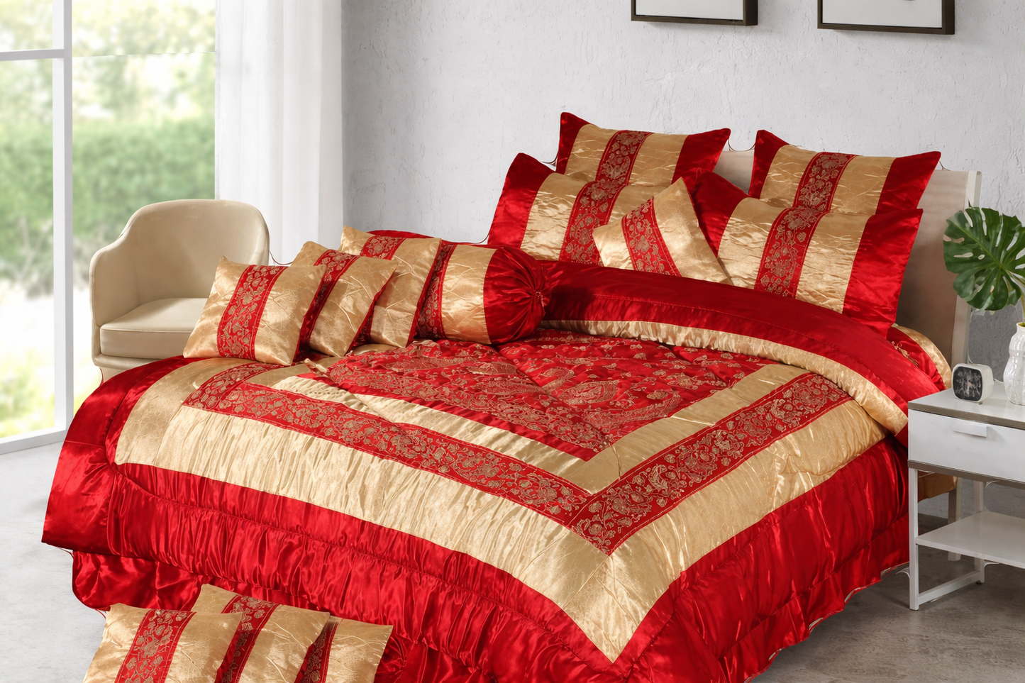 Luxury Bridal Bed Set 8 Pcs - Red