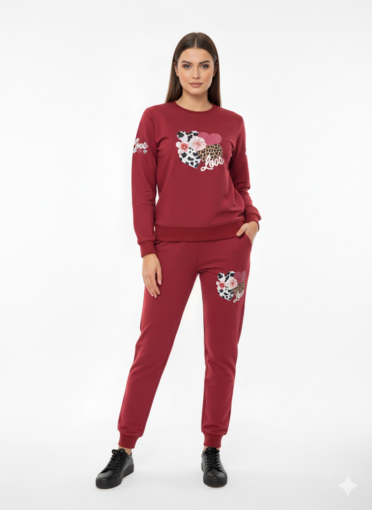Premium Cotton FLEECE Ladies Winter Track Suit Maroon