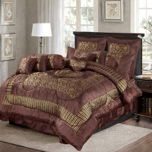 Luxury Bridal Bed Set 8 Pcs - Chocolate