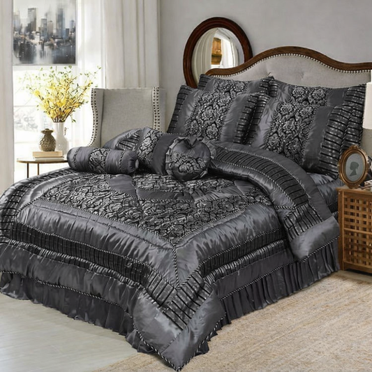 Luxury Bridal Bed Set 8 Pcs - Grey