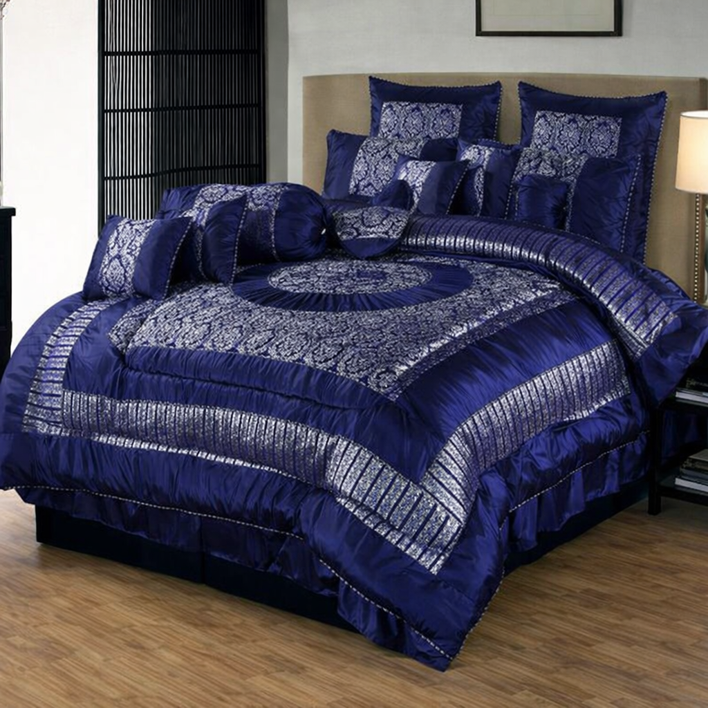 Luxury Bridal Bed Set 8 Pcs - Navy Blue