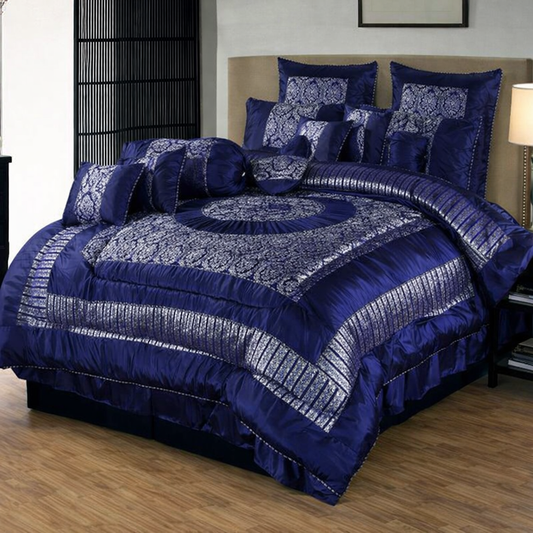 Luxury Bridal Bed Set 8 Pcs - Navy Blue