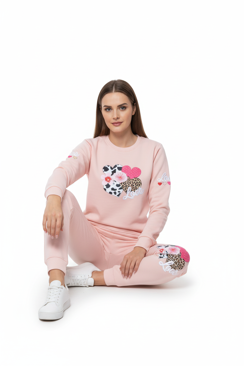 Premium Cotton FLEECE Ladies Winter Track Suit Tea Pink