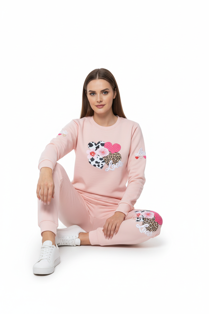 Premium Cotton FLEECE Ladies Winter Track Suit Tea Pink