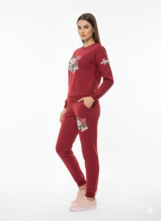 Premium Cotton FLEECE Ladies Winter Track Suit Maroon